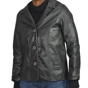 Vintage Motorcycle Jacket Black Leather Biker 60s 70s Furry Sherpa Lined Medium